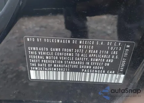 2014 Volkswagen Jetta 2.0L S z USA, uszkodzony, nr VIN 3VW2K7AJ5EM386211